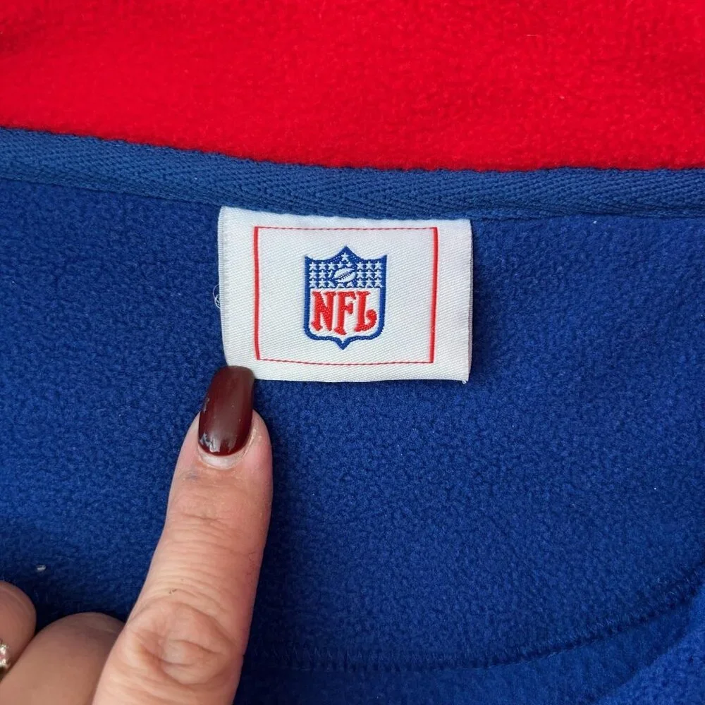 New York Giants Sweater Mens 2XL Blue Red NFL Football‎ Reebok Fleece 1/4 Zip